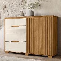 Cômoda 4 Gavetas 2 Portas Com Ripado Texas Freijó/off White Moval - 6