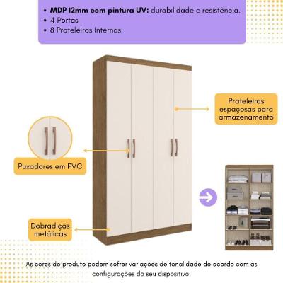 Guarda Roupa Solteiro 4 Portas CR35216 0 Gavetas Nogueira-off White