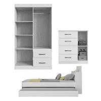 Guarda-roupas Solteiro Com Cômoda E Bicama Com Colchão Multimóveis Cr35224 Nogueira Off White - 2