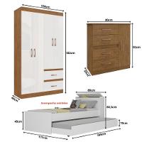 Guarda-roupas Solteiro Com Cômoda E Bicama Com Colchão Multimóveis Cr35224 Nogueira Off White - 3