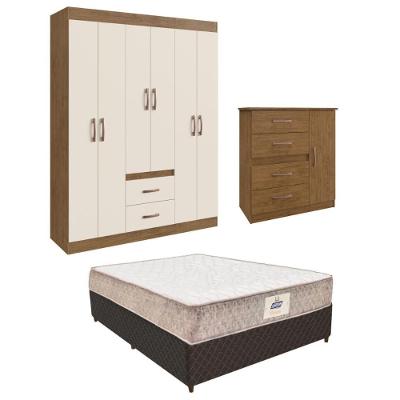 Cama Box Casal Cr35223 com Colchão Molas Bonnel Euro Pillow Tecido Poliéster Off White