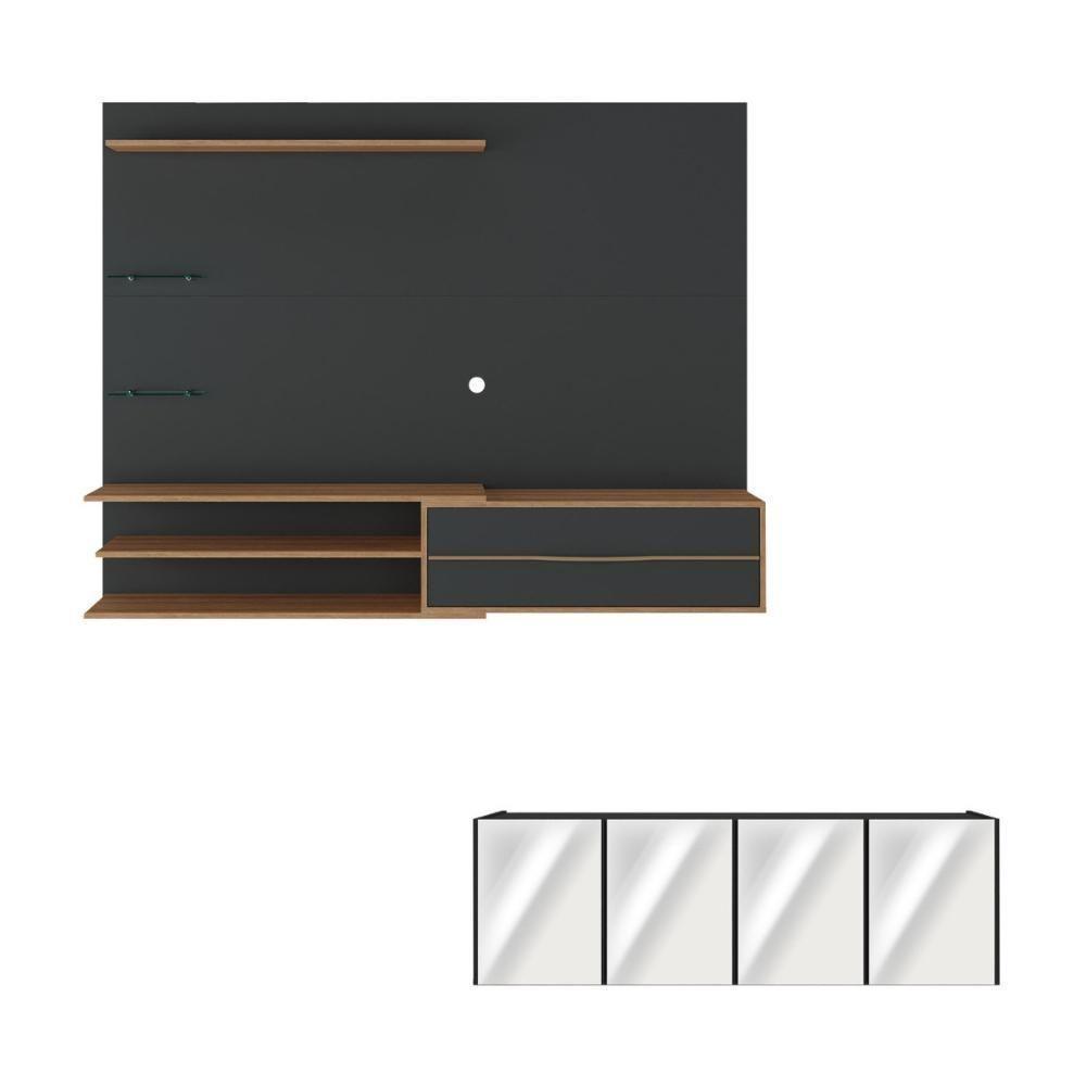 Painel Para Tv Até 65 Polegadas Com Aparador 4 Portas Com Espelho Mp1088 Rustic-preto Rustic-preto - 2