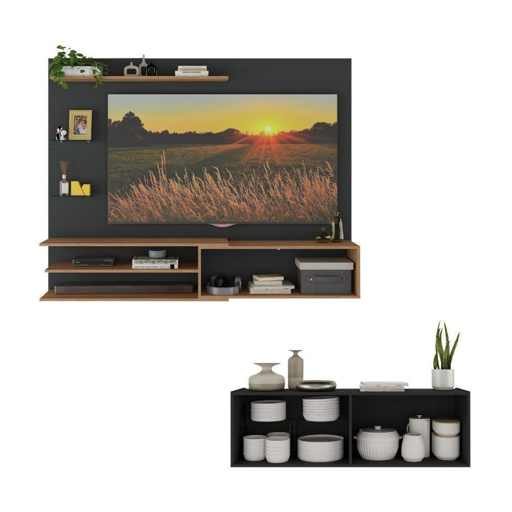 Painel Para Tv Até 65 Polegadas Com Aparador 4 Portas Com Espelho Mp1088 Rustic-preto Rustic-preto - 3