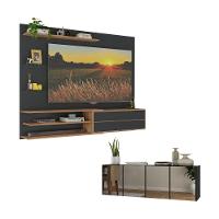 Painel Para Tv Até 65 Polegadas Com Aparador 4 Portas Com Espelho Mp1088 Rustic-preto Rustic-preto - 1