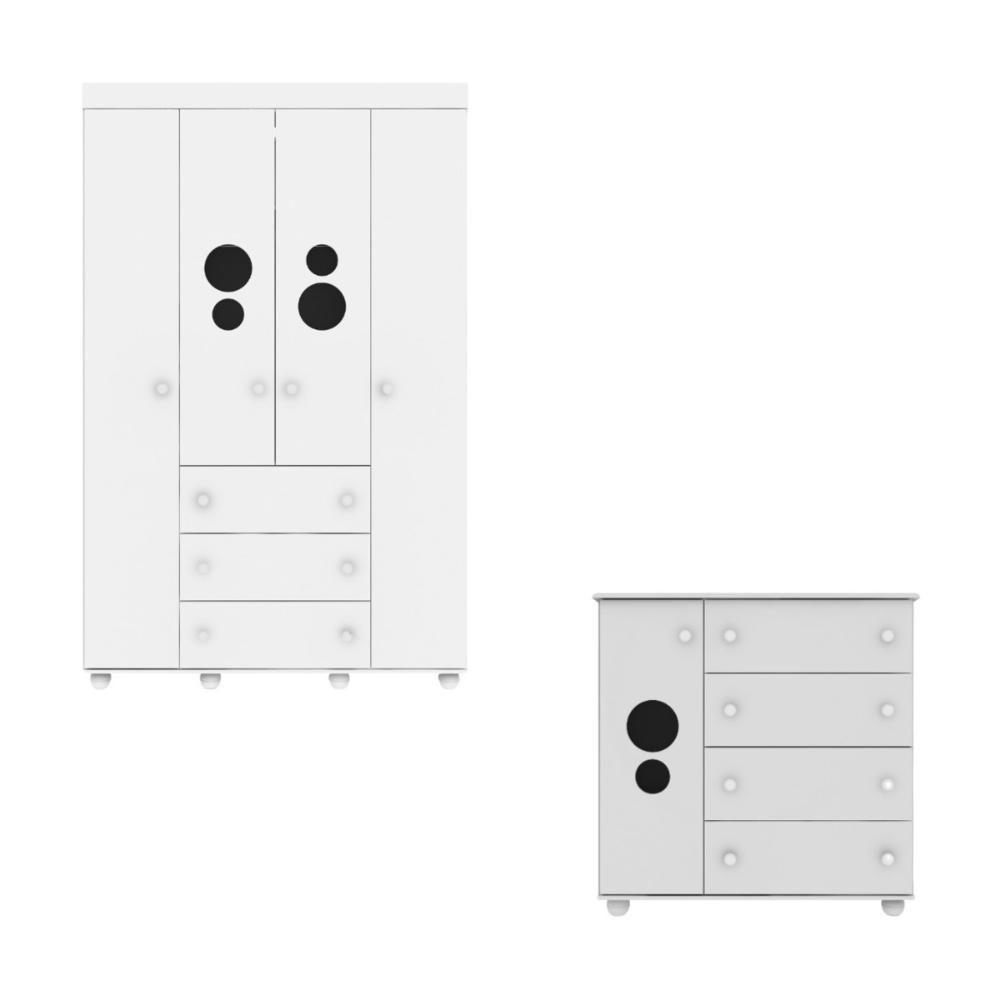 Kit Guarda-roupas Infantil 4 Portas 3 Gavetas E Cômoda 1 Porta 4 Gavetas Mp4209 Branco Branco - 2