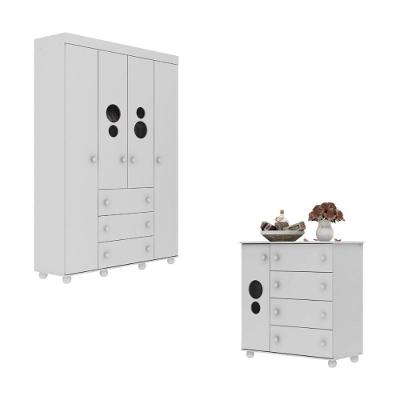 Kit Guarda Roupa Infantil Mp4209 5 Portas Giratórias 7 Gavetas MDP com Prateleiras Branco