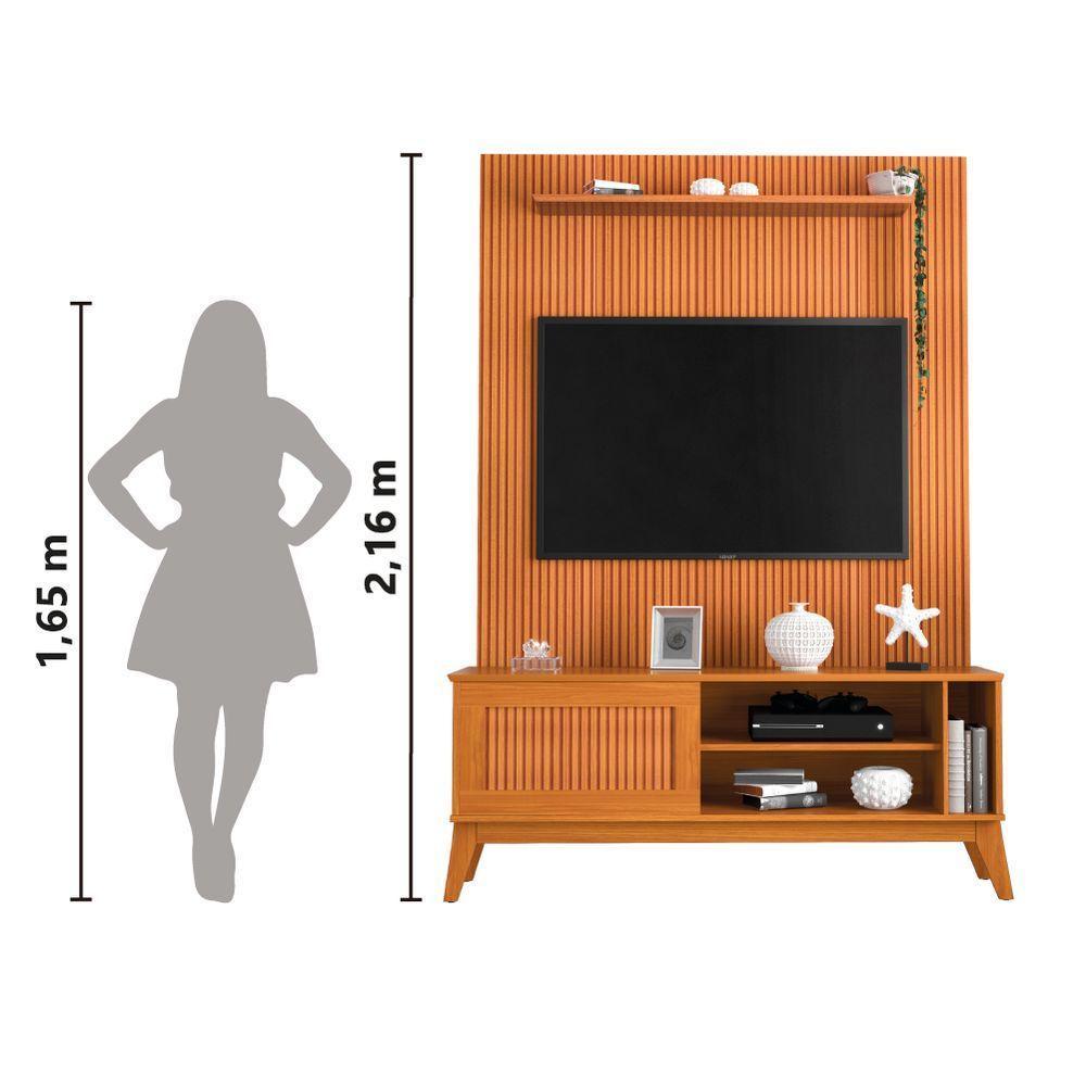 Rack Bancada Aruba Com Painel Para Tv Até 55 Polegadas Egeo Cedro Ripado Impressão 3d Edn Cedro - 2