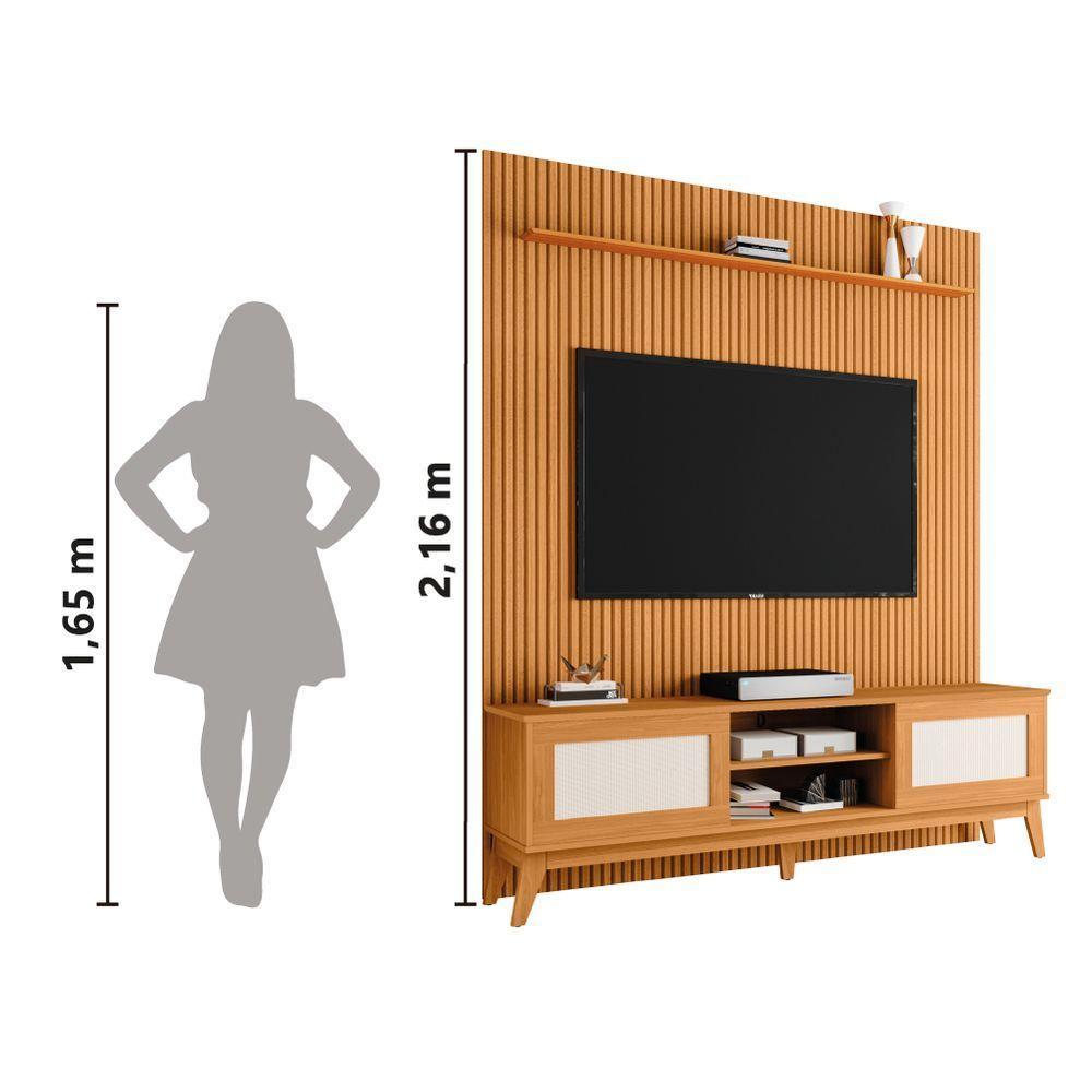 Rack Bancada Cairo Com Painel Para Tv Até 75 Polegadas Egeo Cedro Ripado Impressão 3d Edn Cedro - 2