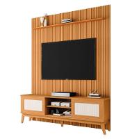 Rack Bancada Cairo Com Painel Para Tv Até 75 Polegadas Egeo Cedro Ripado Impressão 3d Edn Cedro - 1