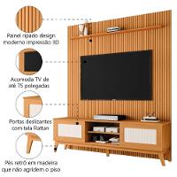 Rack Bancada Cairo Com Painel Para Tv Até 75 Polegadas Egeo Cedro Ripado Impressão 3d Edn Cedro - 3