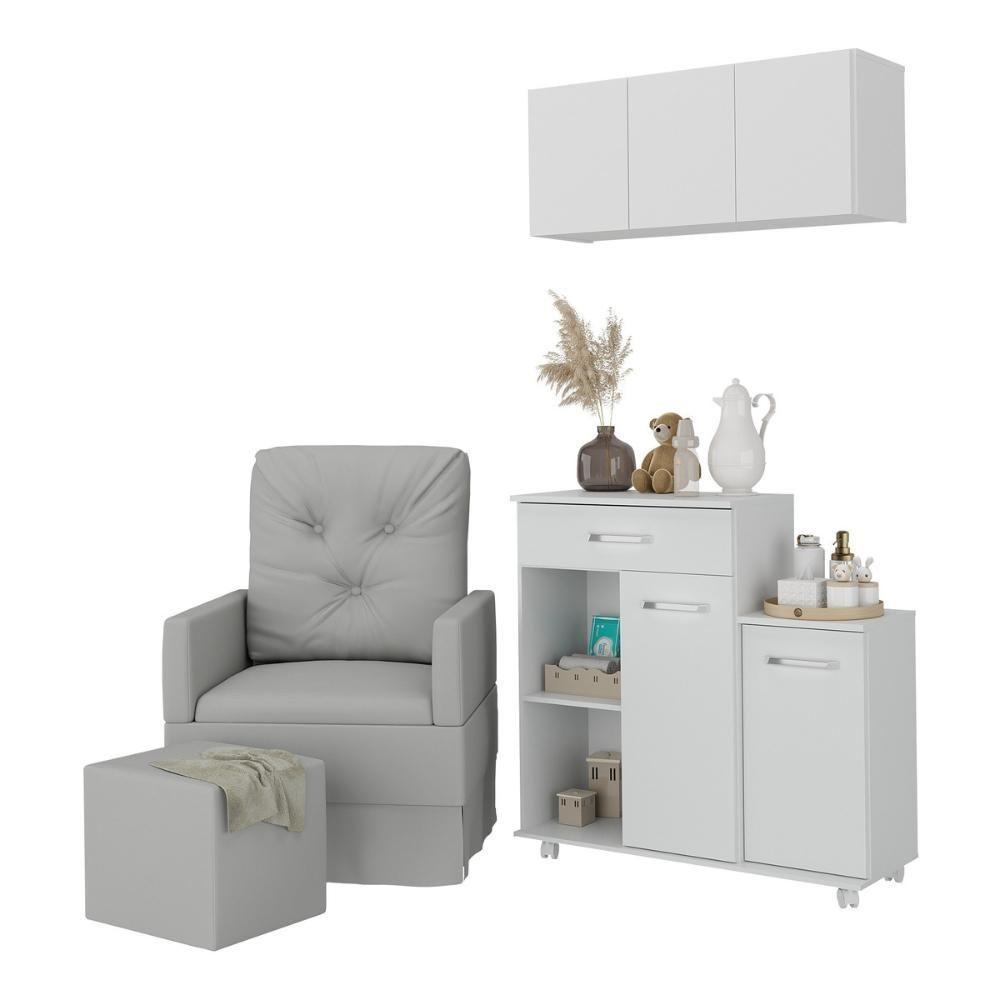 Poltrona De Amamentação Com Puff E Armário/balcão Multimóveis Mp4212 Branco/cinza Branco/cinza - 1