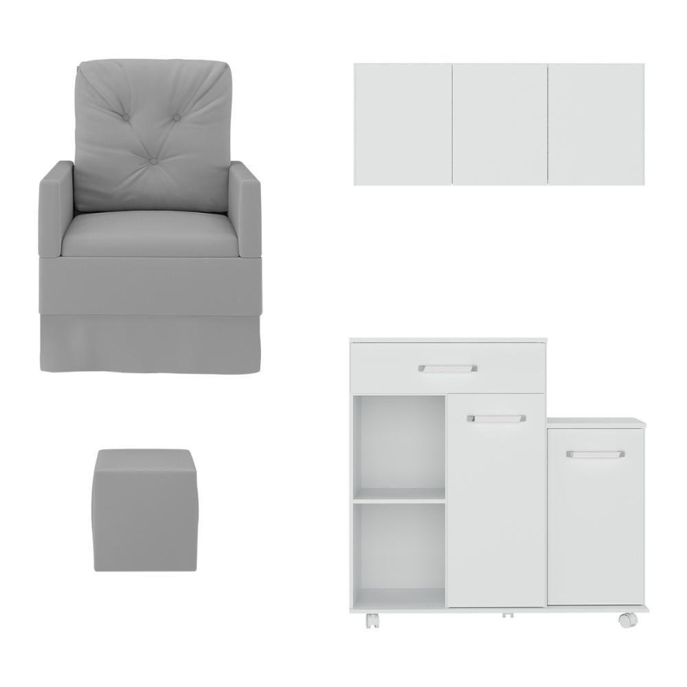 Poltrona De Amamentação Com Puff E Armário/balcão Multimóveis Mp4212 Branco/cinza Branco/cinza - 2