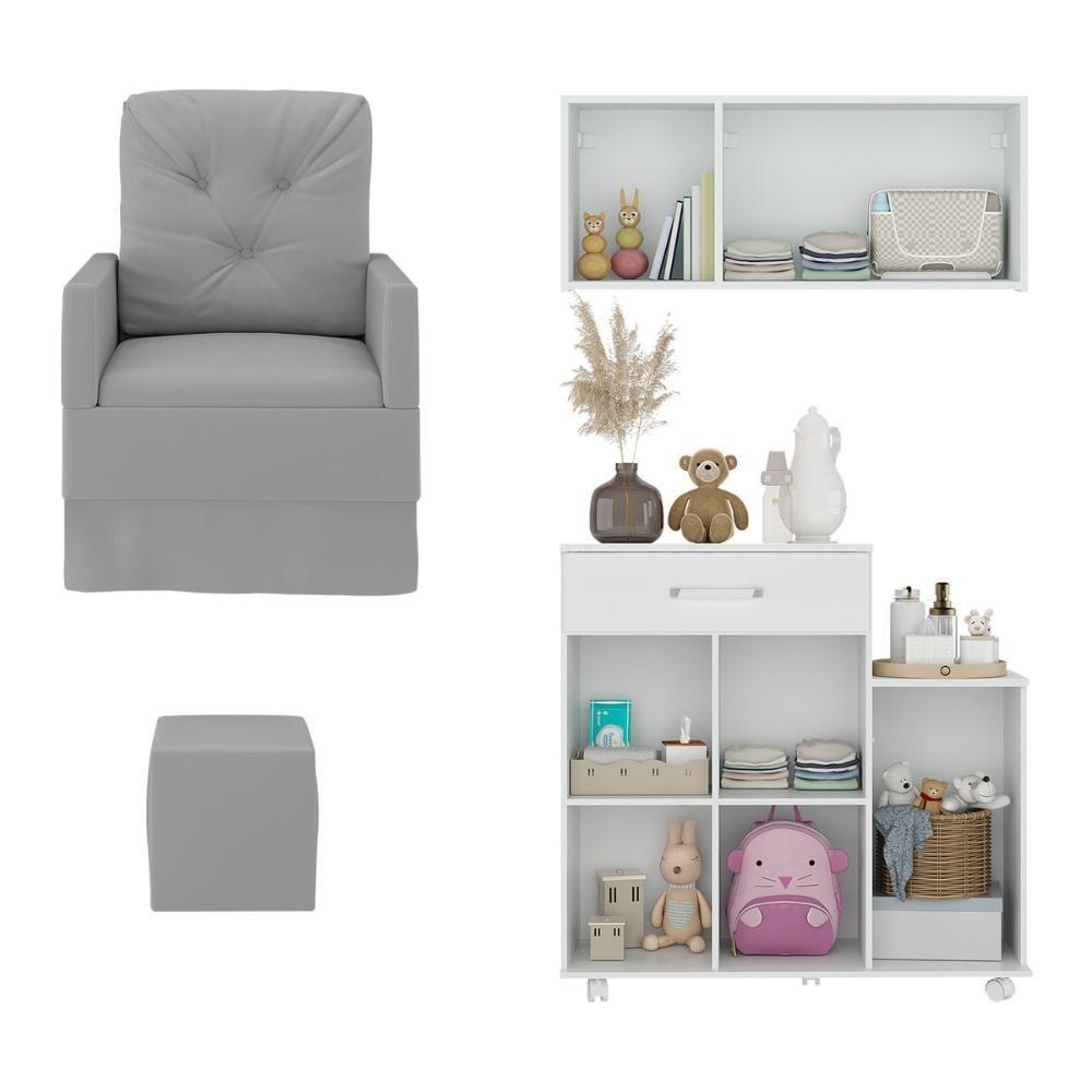 Poltrona De Amamentação Com Puff E Armário/balcão Multimóveis Mp4212 Branco/cinza Branco/cinza - 3