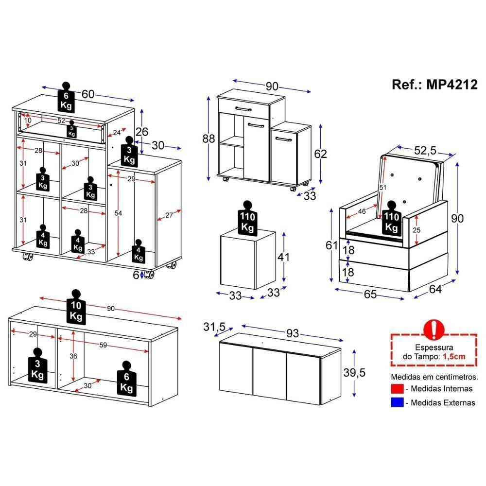 Poltrona De Amamentação Com Puff E Armário/balcão Multimóveis Mp4212 Branco/cinza Branco/cinza - 4