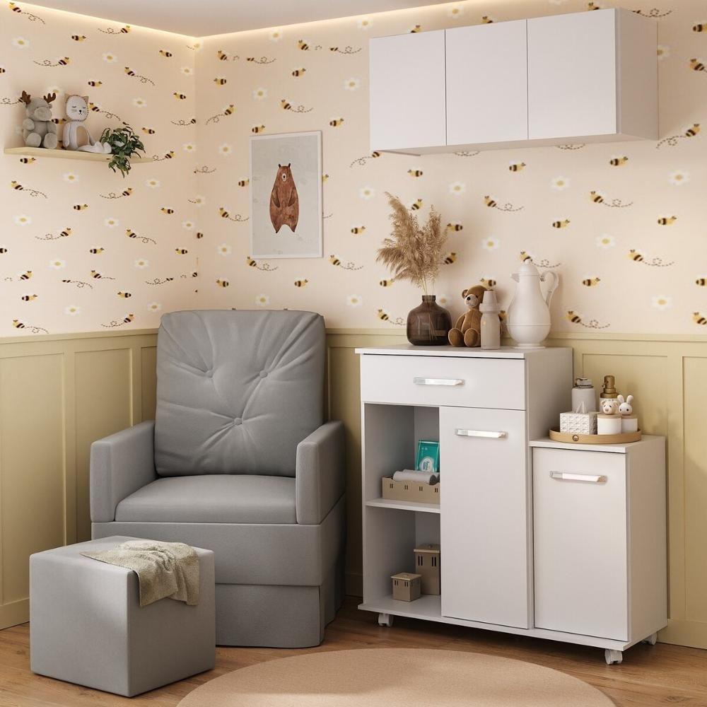 Poltrona De Amamentação Com Puff E Armário/balcão Multimóveis Mp4212 Branco/cinza Branco/cinza - 6