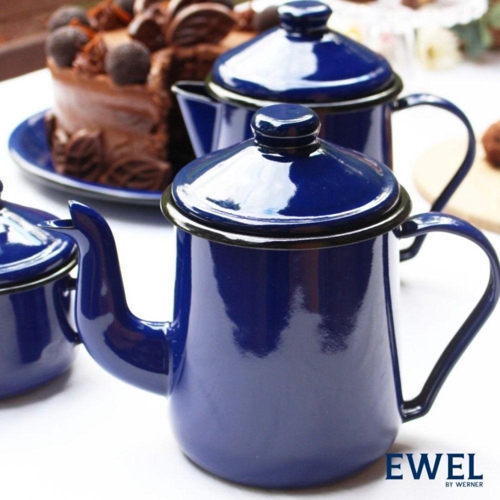 Bule Para Café Tradicional Esmaltado Azul 1,5 L Ewel - 3