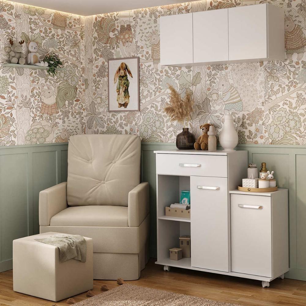 Poltrona De Amamentação Com Puff E Armário/balcão Multimóveis Mp4212 Branco/bege Branco/bege - 6