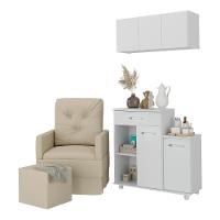 Poltrona De Amamentação Com Puff E Armário/balcão Multimóveis Mp4212 Branco/bege Branco/bege - 1