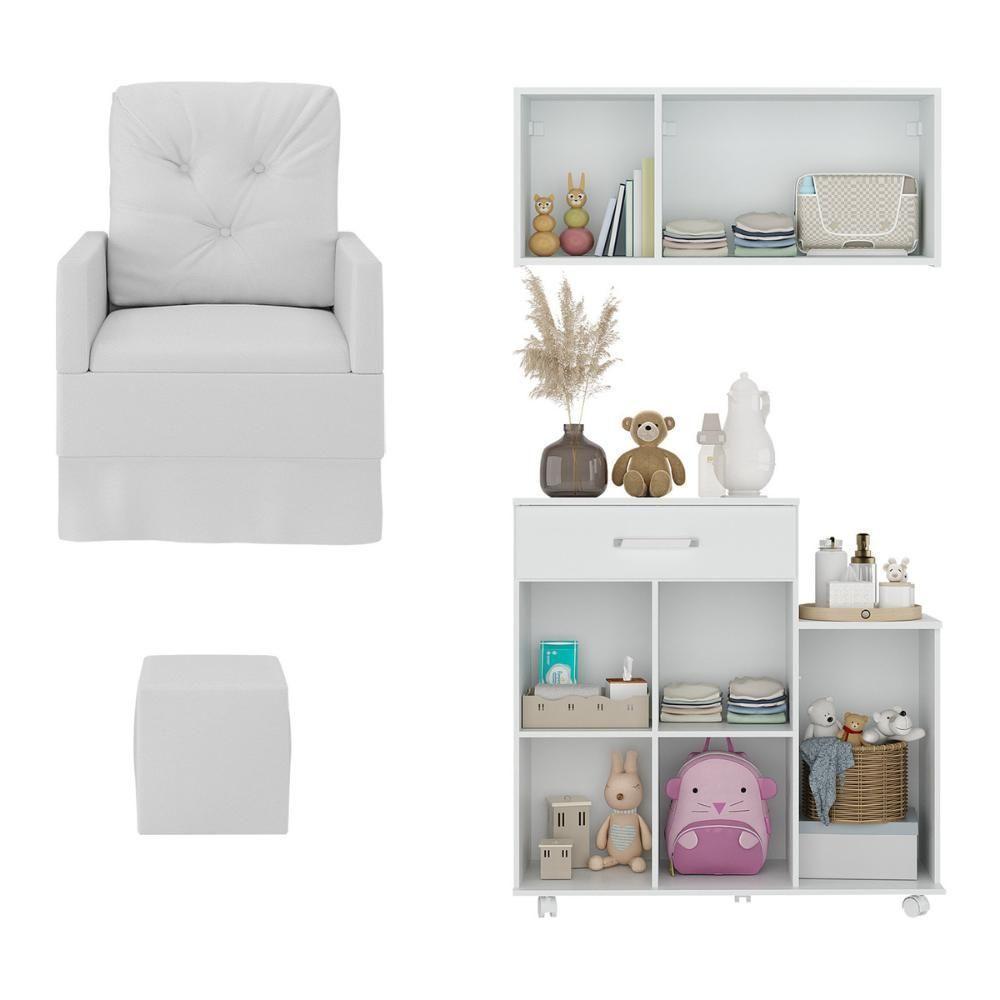 Poltrona De Amamentação Com Puff E Armário/balcão Multimóveis Mp4212 Branco Branco - 3