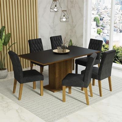 Conjunto de Jantar Hanna 6 Lugares Tampo em MDP com Cadeiras Estofadas Suede Rustic e Preto