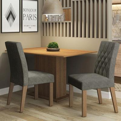 Conjunto de Jantar Tainá 4 Lugares Mesa MDP com 2 Cadeiras Estofadas Suede Rustic-silver 104x68cm