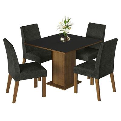 Conjunto de Jantar Karina 4 Lugares Tampo em MDP com Cadeiras Estofadas Rustic Preto Oxford