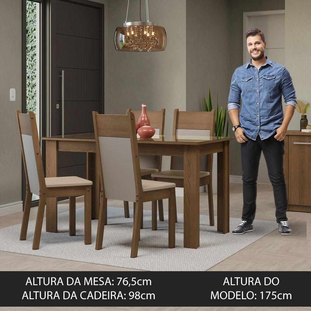 Mesa de Jantar Tampo Vidro 4 Cadeiras Rustic-crema-bege - 5