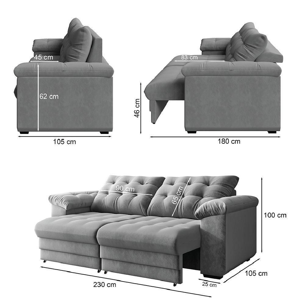 Sofá Retrátil e Reclinável Bipartido 3 Lugares 2,30m Suede Veludo Coliseu Selmer - 4