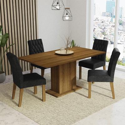 Sala de Jantar Cindy 4 Lugares Mesa MDP com Cadeiras Estofadas Suede Marrom 160x90