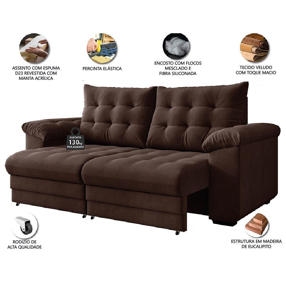 Sofá Retrátil e Reclinável Bipartido 2 Lugares 2,10m Veludo Coliseu Selmer - 3