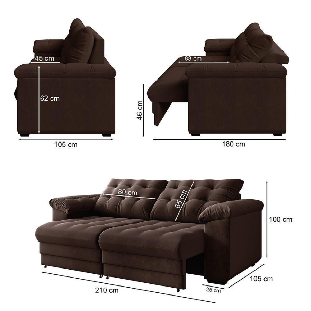 Sofá Retrátil e Reclinável Bipartido 2 Lugares 2,10m Veludo Coliseu Selmer - 4