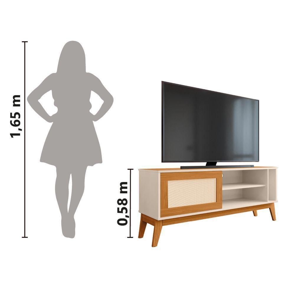 Rack Bancada Para Tv Até 55 Polegadas 1,36m 1 Porta Com Tela Rattan Off White/cedro Caribe Edn Off W/natu - 2