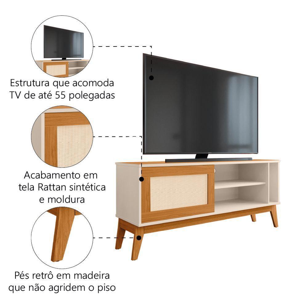 Rack Bancada Para Tv Até 55 Polegadas 1,36m 1 Porta Com Tela Rattan Off White/cedro Caribe Edn Off W/natu - 3