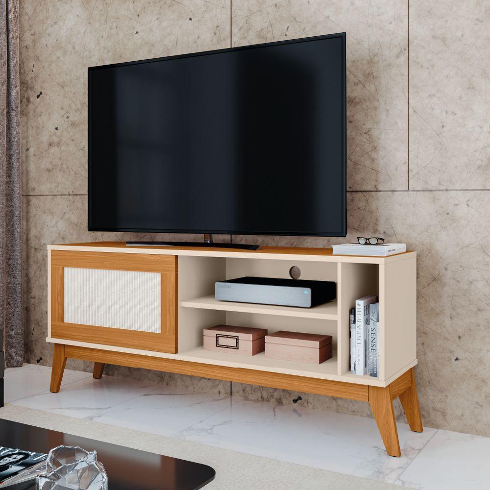 Rack Bancada Para Tv Até 55 Polegadas 1,36m 1 Porta Com Tela Rattan Off White/cedro Caribe Edn Off W/natu - 5