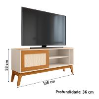 Rack Bancada Para Tv Até 55 Polegadas 1,36m 1 Porta Com Tela Rattan Off White/cedro Caribe Edn Off W/natu