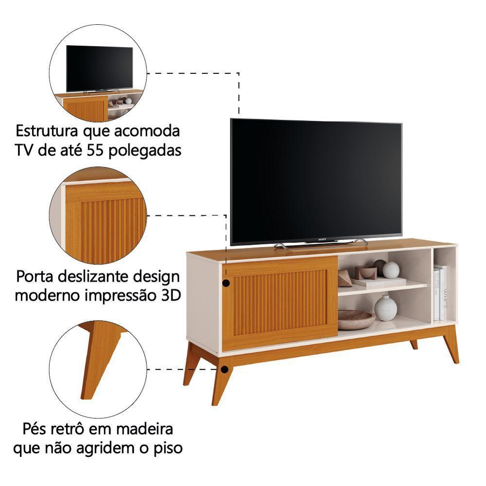 Rack Bancada Para Tv Até 55 Polegadas 1,36m Ripado Impressão 3d 1 Porta Off White/cedro Aruba Edn Off W/natu - 3
