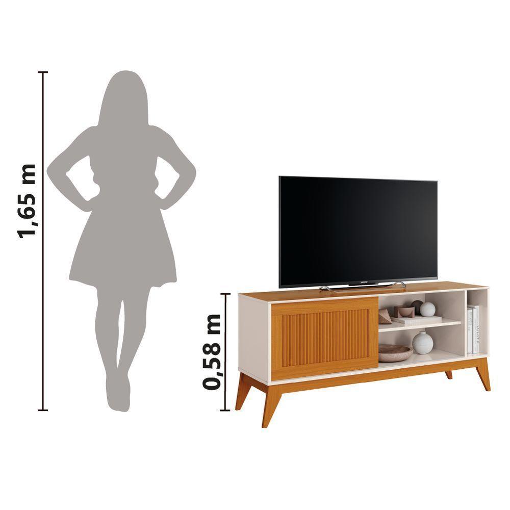 Rack Bancada Para Tv Até 55 Polegadas 1,36m Ripado Impressão 3d 1 Porta Off White/cedro Aruba Edn Off W/natu - 5