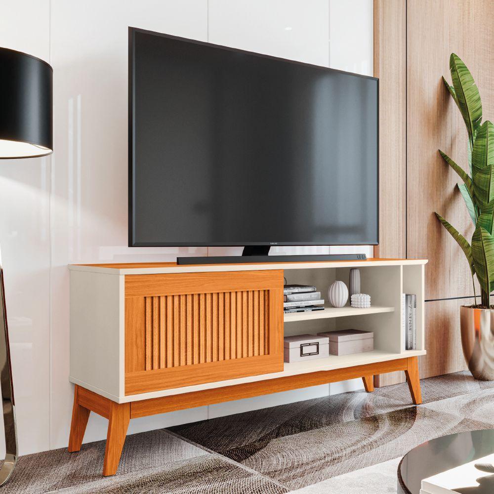 Rack Bancada Para Tv Até 55 Polegadas 1,36m Ripado Impressão 3d 1 Porta Off White/cedro Aruba Edn Off W/natu - 7