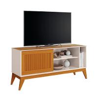 Rack Bancada Para Tv Até 55 Polegadas 1,36m Ripado Impressão 3d 1 Porta Off White/cedro Aruba Edn Off W/natu - 1