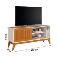 Rack Bancada Para Tv Até 55 Polegadas 1,36m Ripado Impressão 3d 1 Porta Off White/cedro Aruba Edn Off W/natu