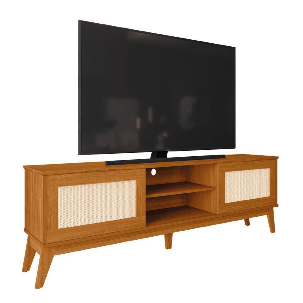Rack Bancada Para Tv Até 65 Polegadas 1,80m 2 Portas Com Tela Rattan Cedro Cairo Edn Cedro - 1