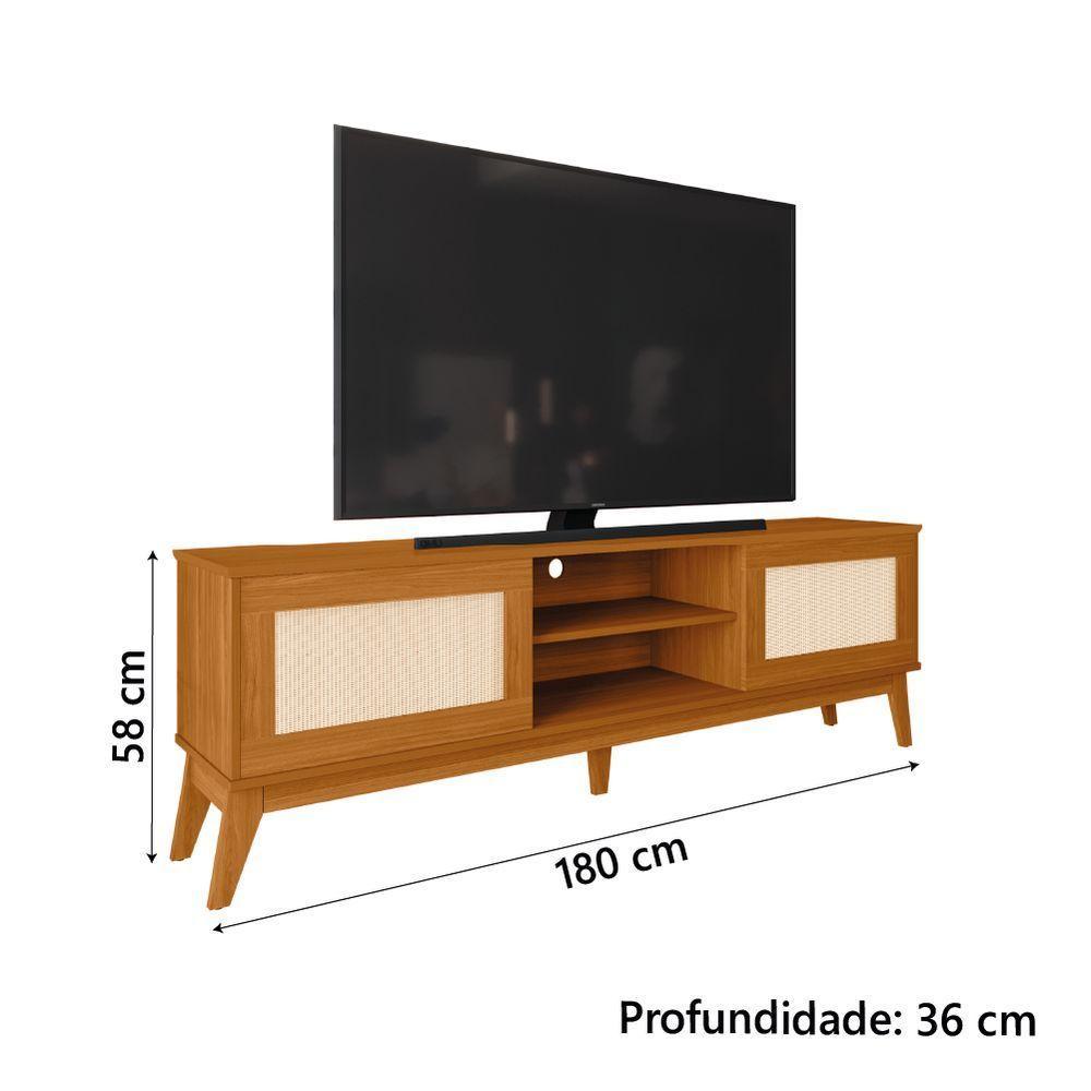 Rack Bancada Para Tv Até 65 Polegadas 1,80m 2 Portas Com Tela Rattan Cedro Cairo Edn Cedro - 2