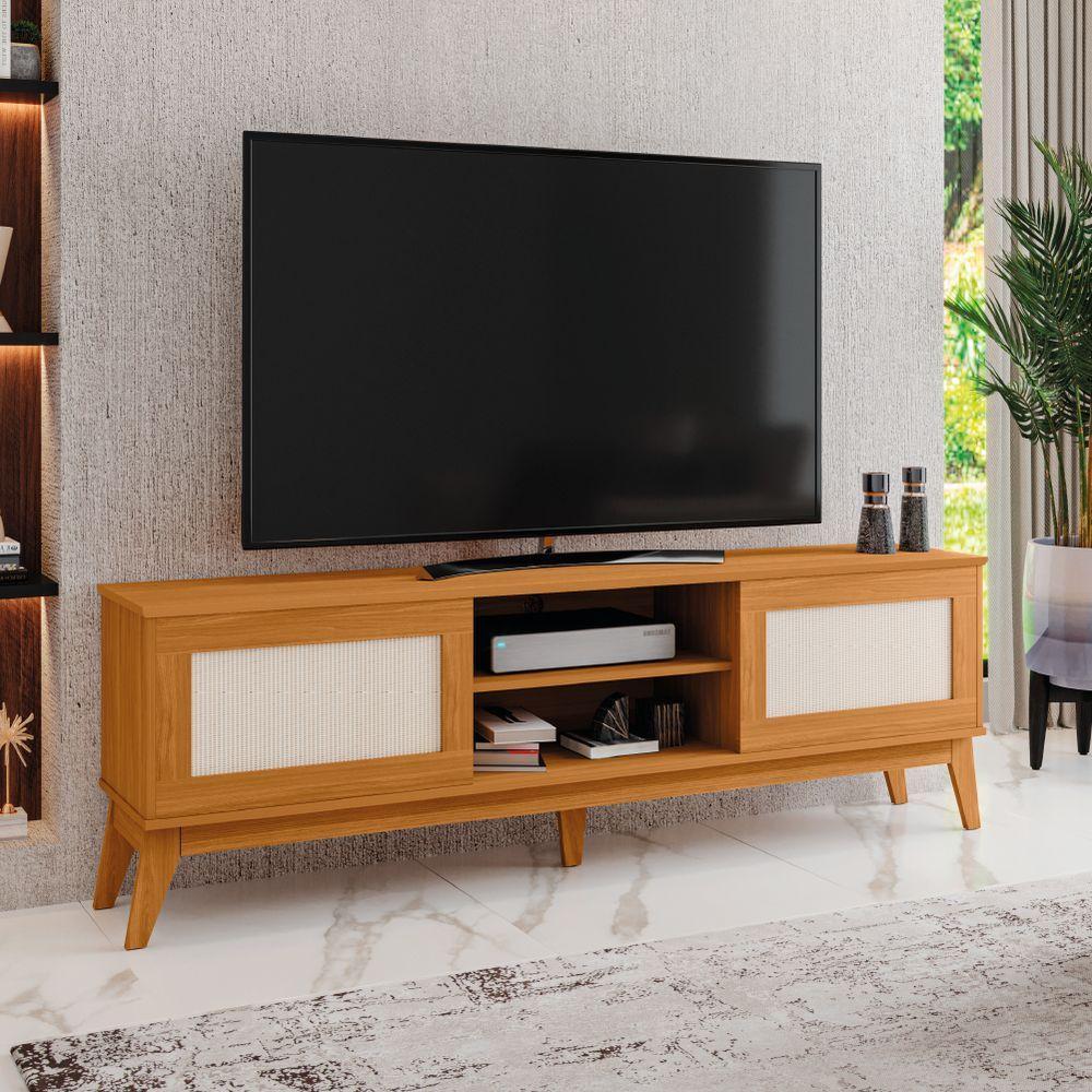Rack Bancada Para Tv Até 65 Polegadas 1,80m 2 Portas Com Tela Rattan Cedro Cairo Edn Cedro - 3