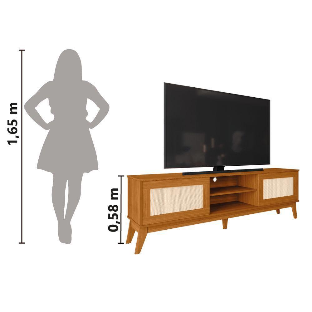 Rack Bancada Para Tv Até 65 Polegadas 1,80m 2 Portas Com Tela Rattan Cedro Cairo Edn Cedro - 4
