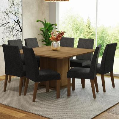 Conjunto de Jantar Doris 8 Lugares Tampo em MDP com Cadeiras Estofadas Suede Oxford Marrom