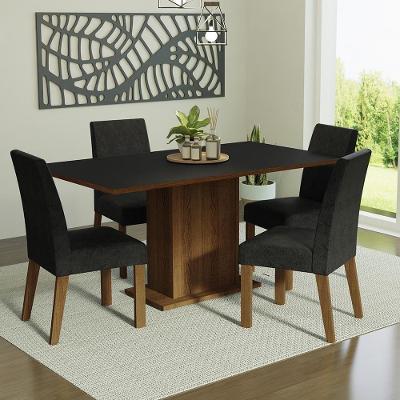 Conjunto de Jantar Keila 4 Lugares Mesa MDP com Cadeiras Suede Preto
