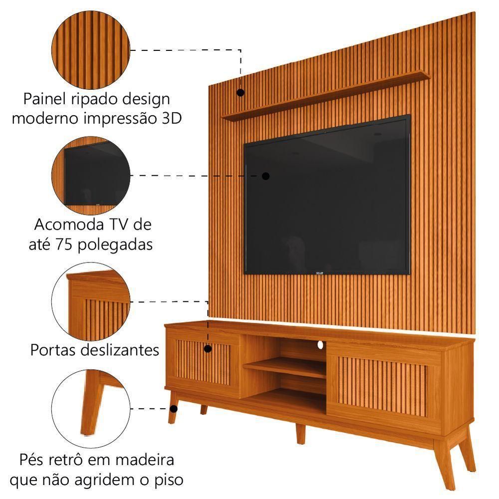 Rack Bancada King Com Painel Para Tv Até 75 Polegadas Avante Cedro Ripado Impressão 3d Edn Cedro - 3