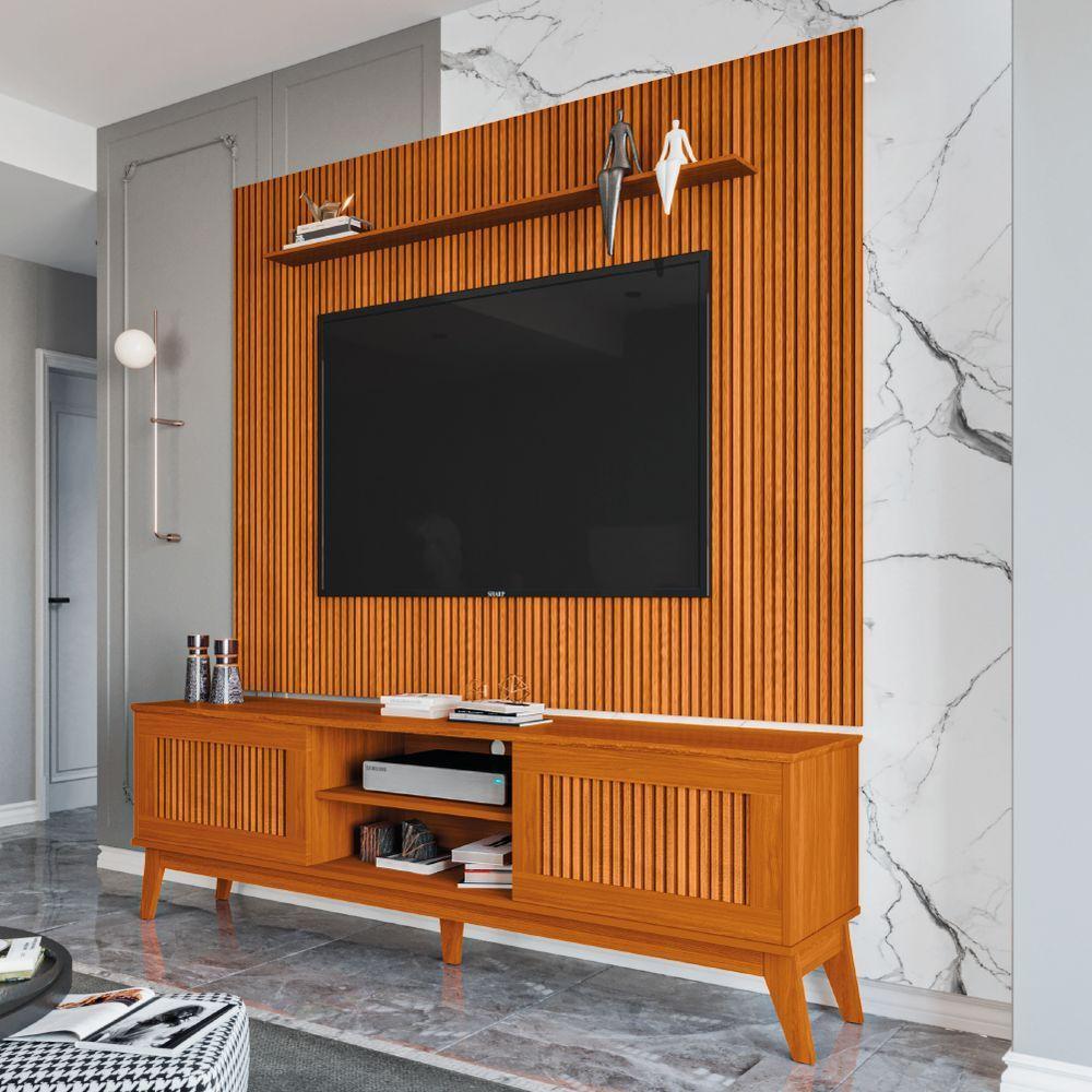 Rack Bancada King Com Painel Para Tv Até 75 Polegadas Avante Cedro Ripado Impressão 3d Edn Cedro - 5