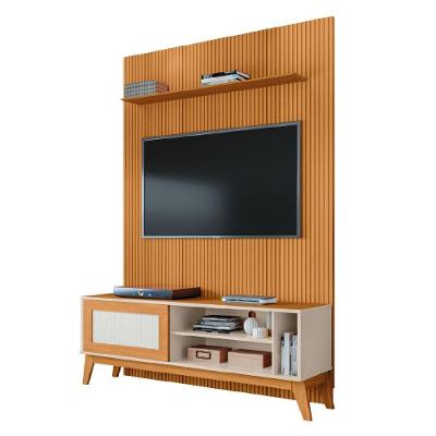 Rack Bancada Caribe Com Painel Para Tv Até 55 Polegadas Egeo Cedro/off White Ripado Impressão 3d Edn Cedro