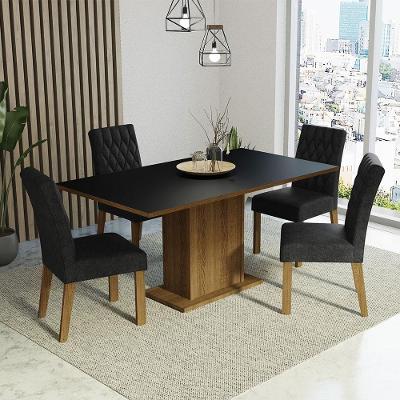Conjunto de Jantar Cindy 4 Lugares Tampo em MDP com Cadeiras Estofadas Rustic Preto Oxford